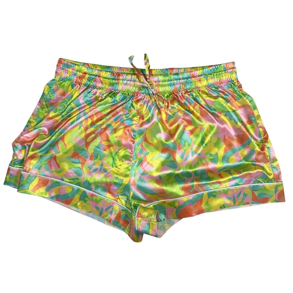 Show Me Your Mumu Twiggy Tulips Slumber PJ Shorts Floral Satin ‎ Lounge XL NWOT